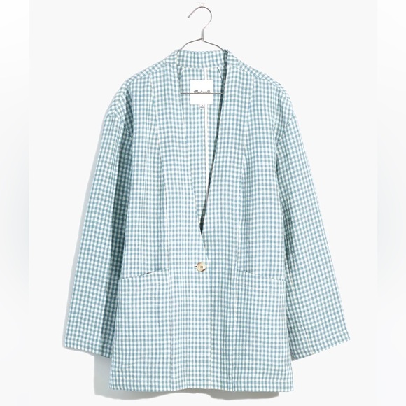Madewell Linen Collarless Blazer in Gingham Check - Picture 6 of 15
